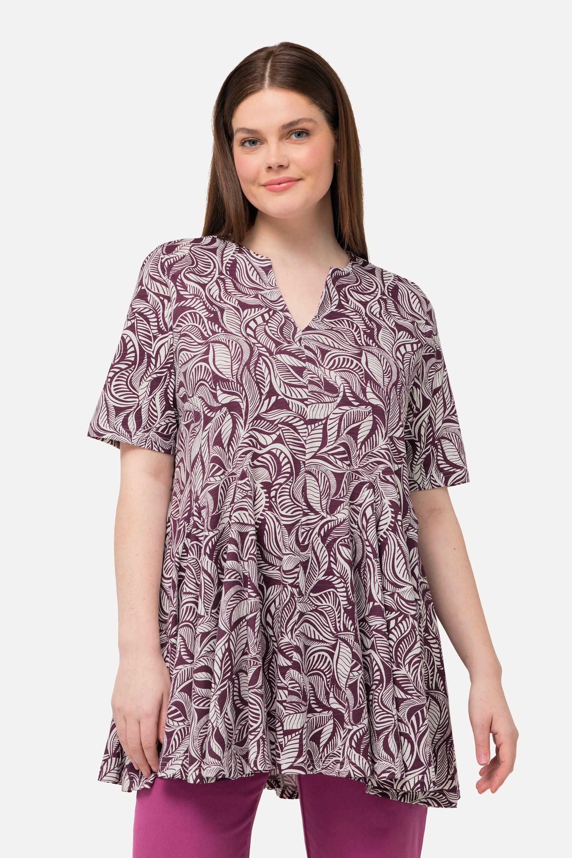 Ulla Popken Longshirt Tunika Ausschnitt Halbarm Biobaumwolle  