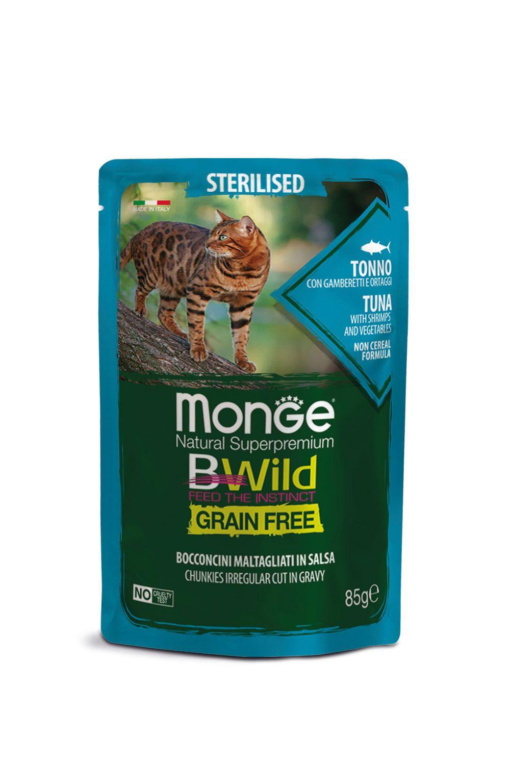 Monge  BWild per Gatti Tonno e Gamberetti Sterilizzati - Multipack 