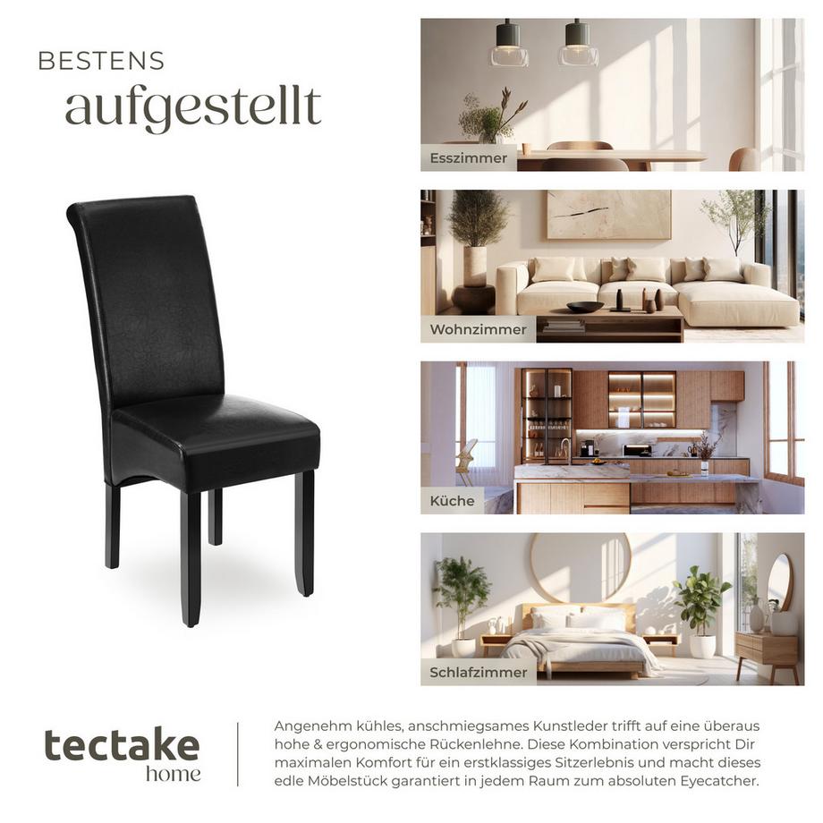 Tectake Esszimmerstuhl  gepolstert mit Kunstlederbezug hohe Rückenlehne  