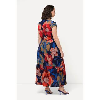 Ulla Popken  Maxikleid, Blüten, A-Linie, V-Ausschnitt, Halbarm 