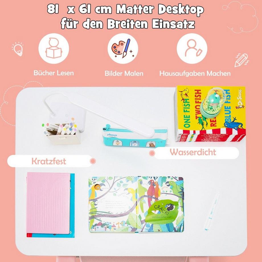 Northio  Kinder-Computerstuhl mit Einstellbarer Höhe & Selbstsichernden Rädern für 3-10 J. Kinder Rosa 