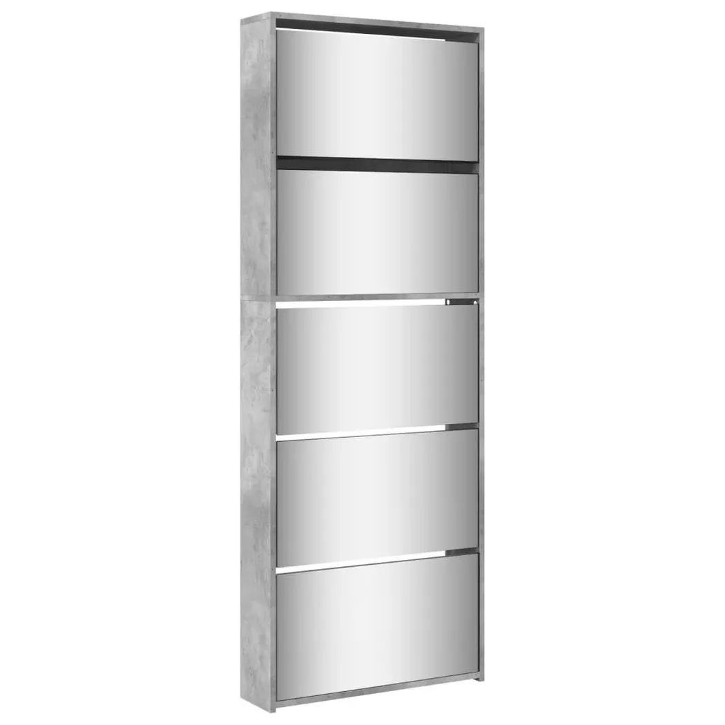 vidaXL Armoire à chaussures miroir 5 niveaux gris béton 63x17x169,5 cm