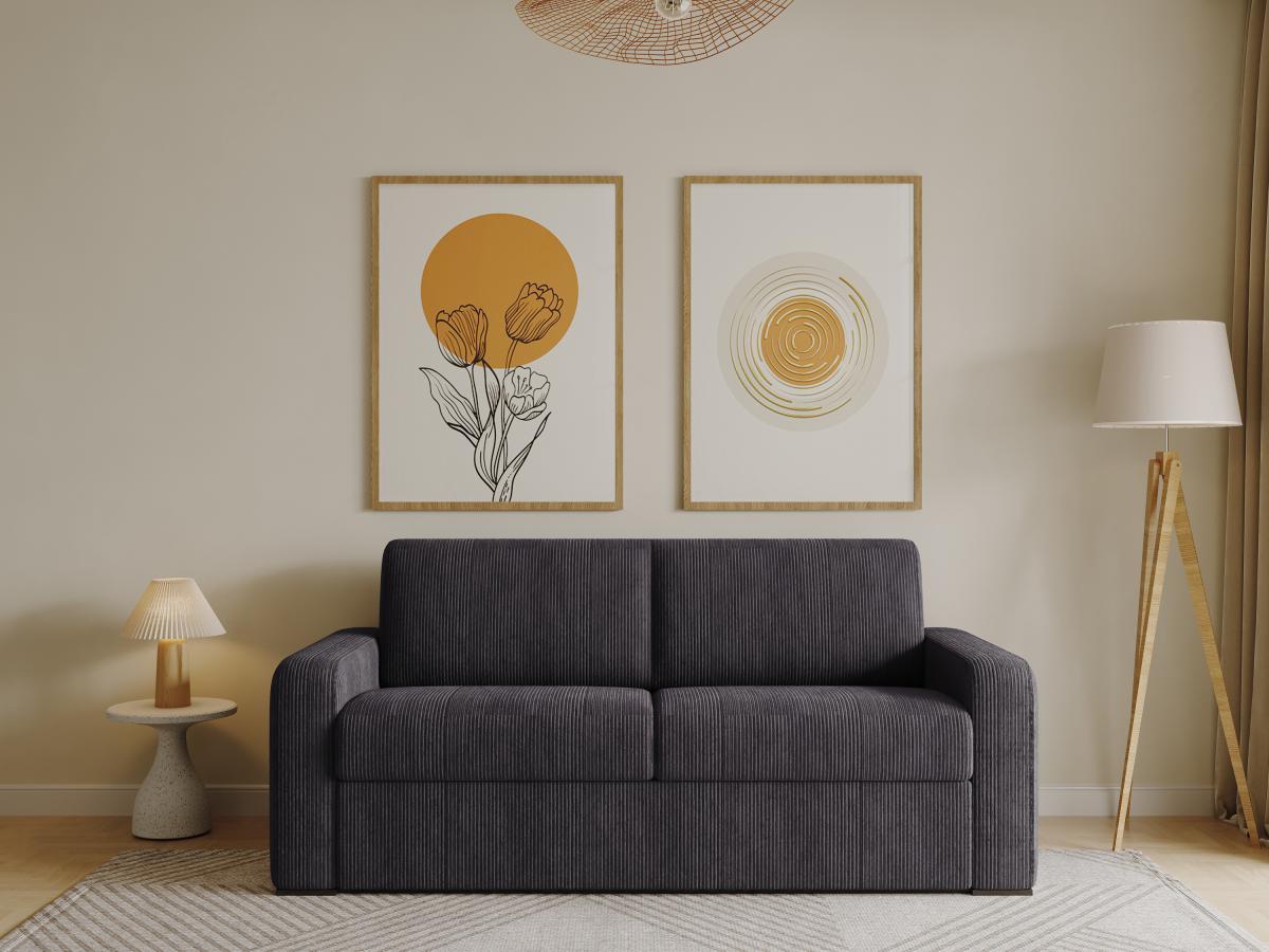 Vente-unique Schlafsofa mit Matratze 3-Sitzer - Liegefläche 140 cm - Matratze 18 cm - Cord - Anthrazit - BEVIS  