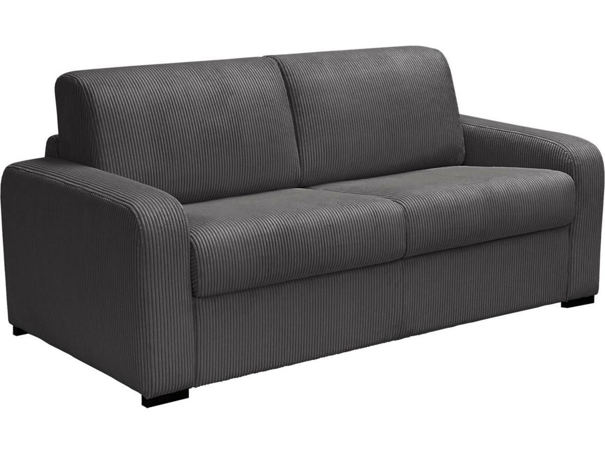 Vente-unique Schlafsofa mit Matratze 3-Sitzer - Liegefläche 140 cm - Matratze 18 cm - Cord - Anthrazit - BEVIS  