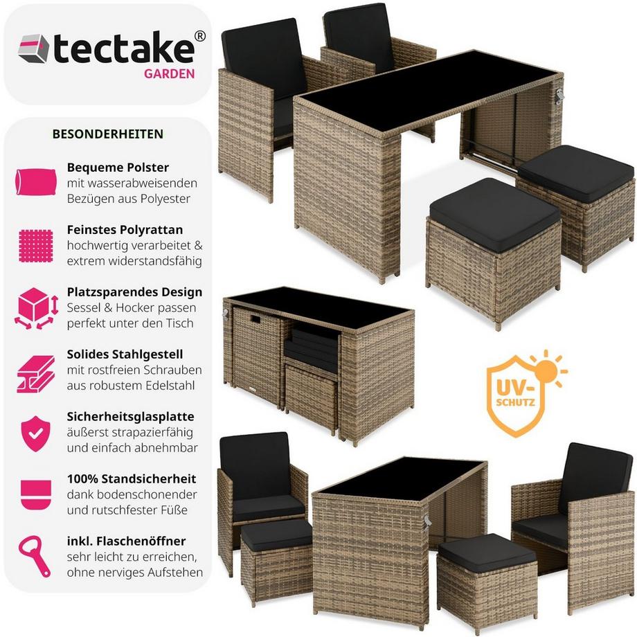 Tectake Rattan Sitzgruppe Palermo 2+2+1  