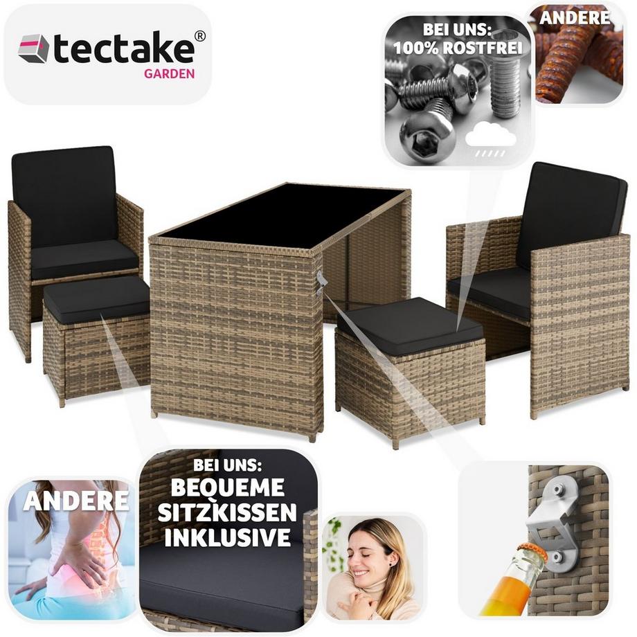 Tectake Rattan Sitzgruppe Palermo 2+2+1  
