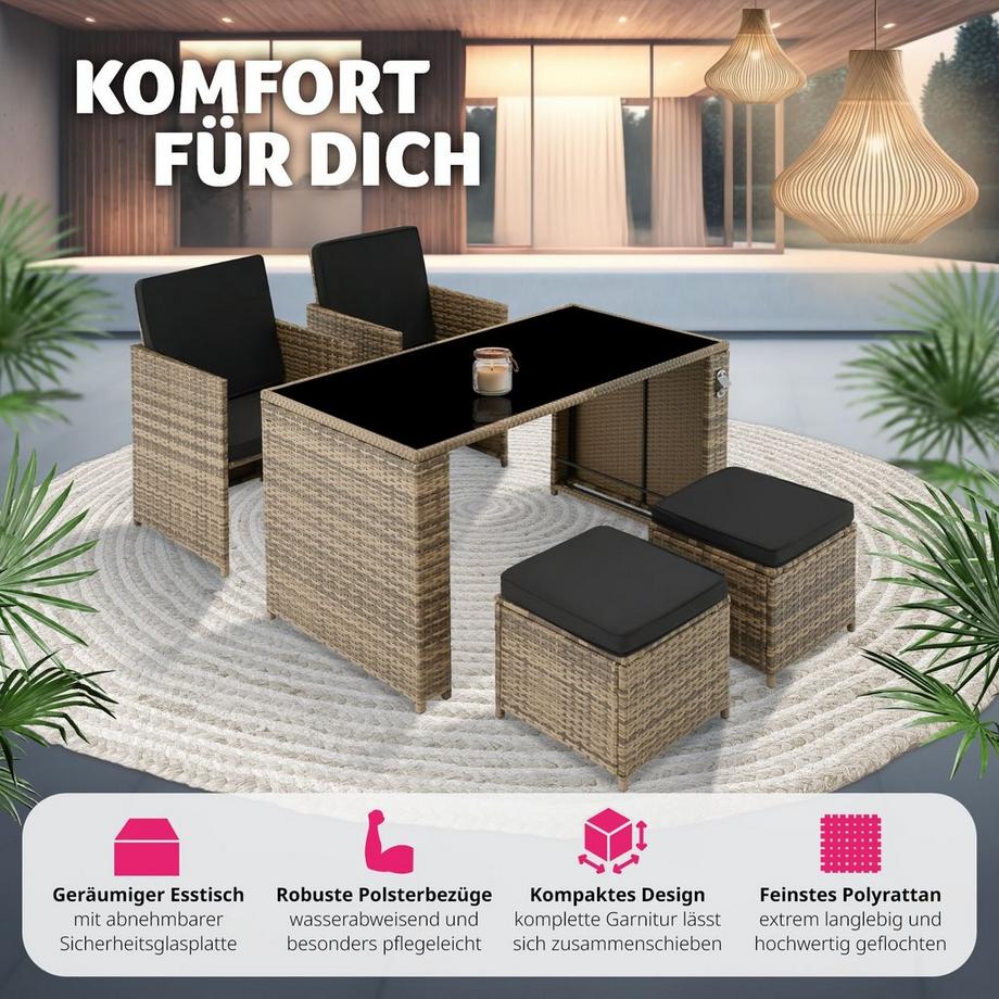 Tectake Rattan Sitzgruppe Palermo 2+2+1  