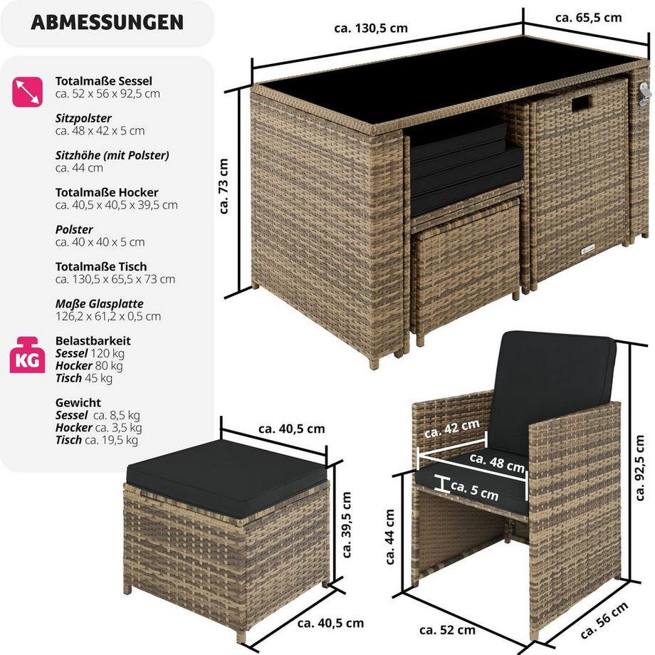 Tectake Rattan Sitzgruppe Palermo 2+2+1  