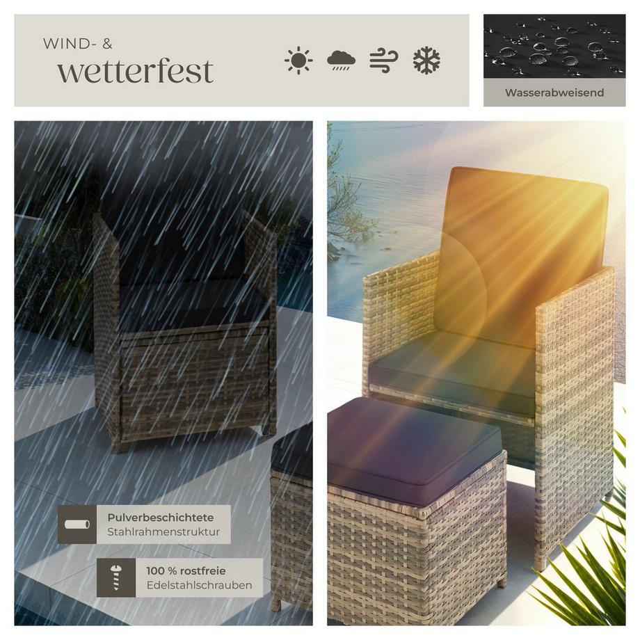 Tectake Salon de jardin en résine tressée PALERME pour 2 à 4 personnes  