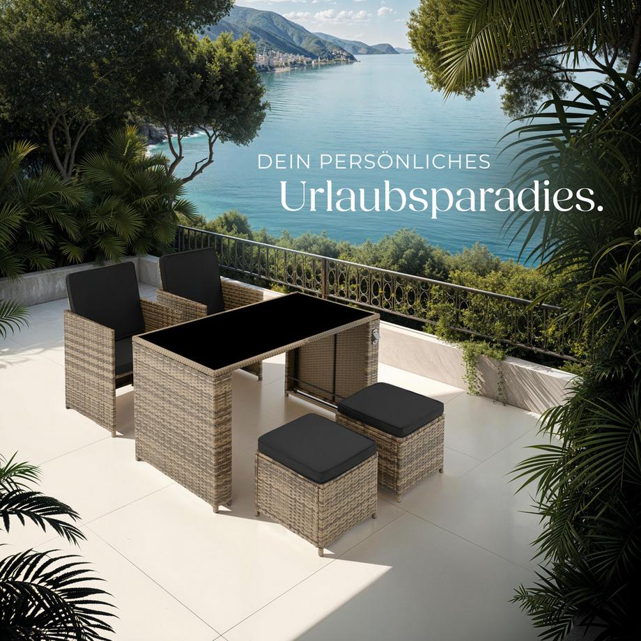 Tectake Salon de jardin en résine tressée PALERME pour 2 à 4 personnes  