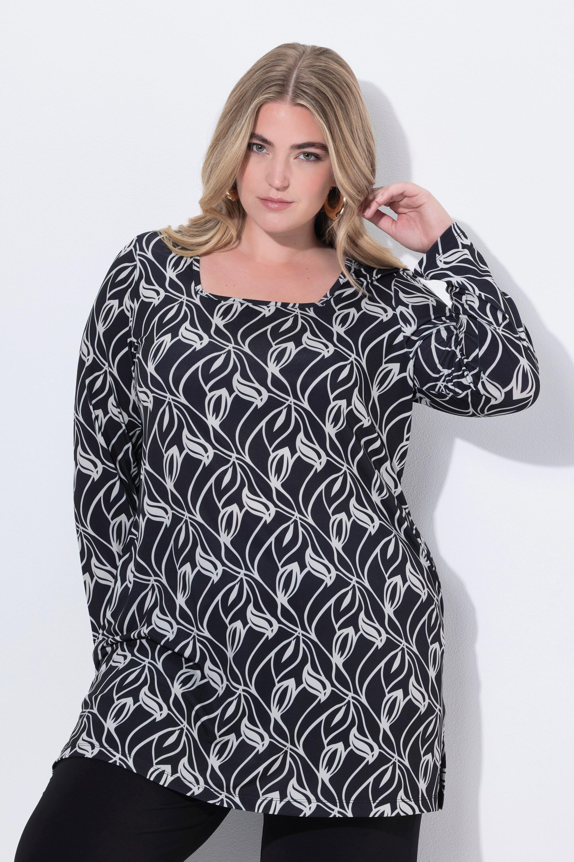 Ulla Popken Maglia lunga A-line scollo rettangolare maniche lunghe  