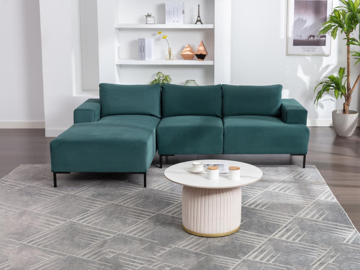 Vente-unique Ecksofa - Ecke links - Samt - Grün - MADALENI  