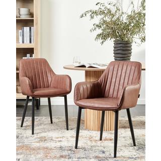 Beliani Lot de 2 chaises de salle à manger en Cuir PU Rustique WELLSTON  