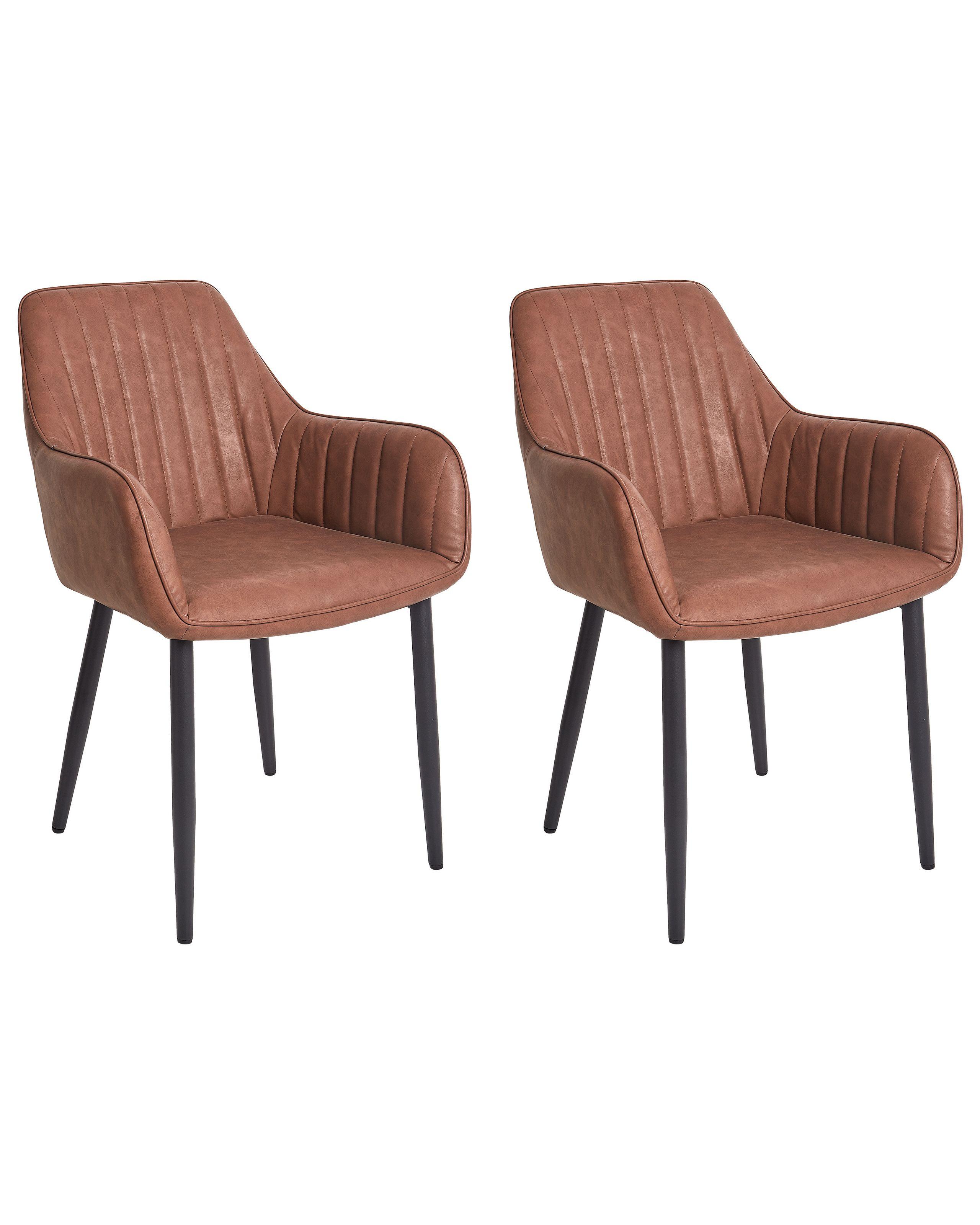 Beliani Lot de 2 chaises de salle à manger en Cuir PU Rustique WELLSTON  