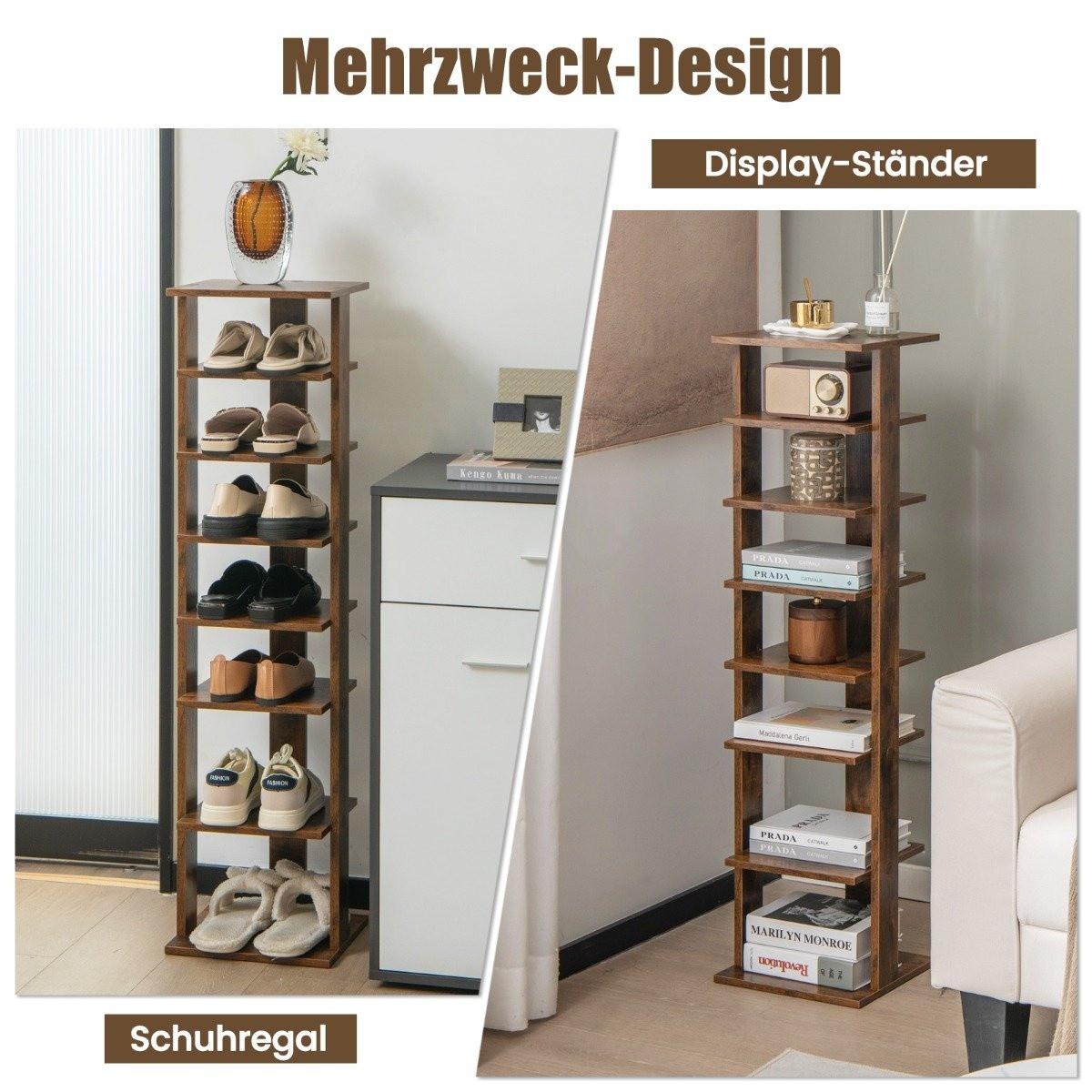 B2X Höheverstellbarer 8 stufiger Schuhständer aus Holz Platzsparendes Schuhregal Braun  