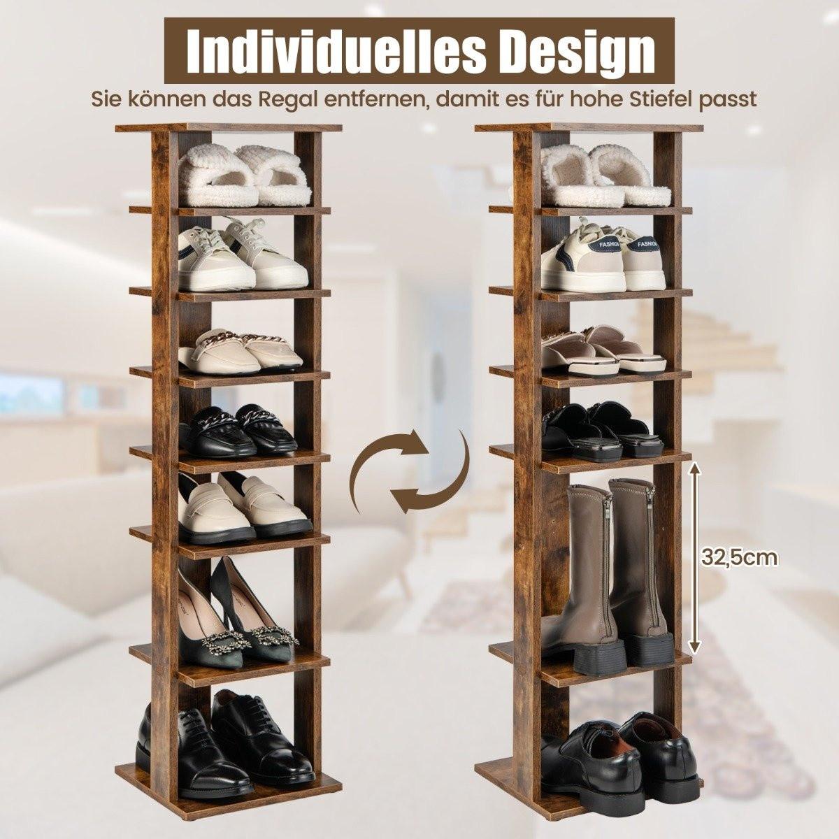 B2X Höheverstellbarer 8 stufiger Schuhständer aus Holz Platzsparendes Schuhregal Braun  