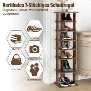 B2X Höheverstellbarer 8 stufiger Schuhständer aus Holz Platzsparendes Schuhregal Braun  