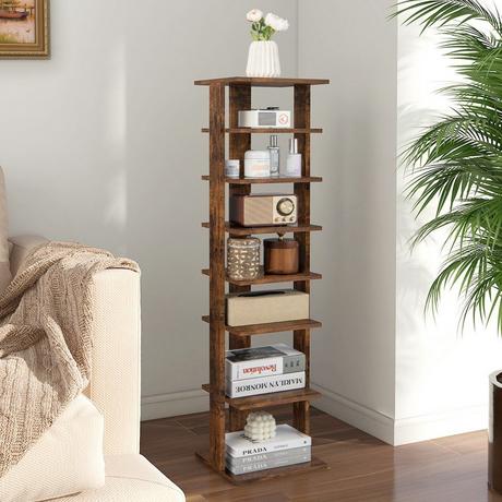 B2X Höheverstellbarer 8 stufiger Schuhständer aus Holz Platzsparendes Schuhregal Braun  