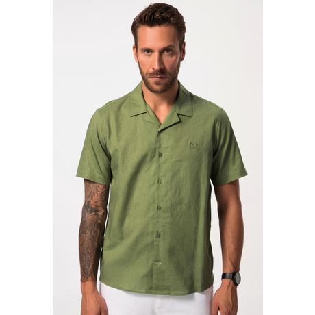 JP1880  Camicia di misto lino con vestibilità moderna, colletto alla cubana e mezze maniche 