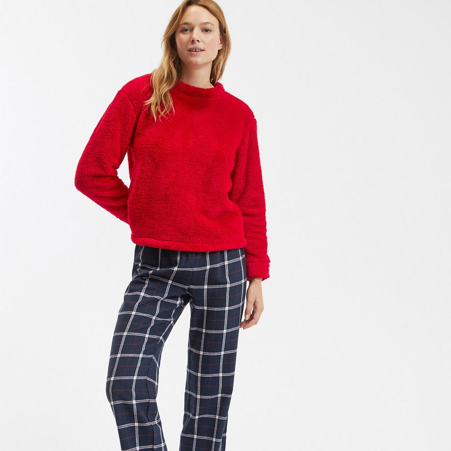 SO'HOME Haut Polaire Sherpa Pantalon Flanelle Carreaux Pyjama Set  