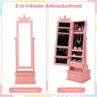 Northix Kinder Schmuckschrank mit Ganzkörperspiegel & 2 Neigungswinkeln & 3 Schubladen Rosa  