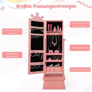 Northix Kinder Schmuckschrank mit Ganzkörperspiegel & 2 Neigungswinkeln & 3 Schubladen Rosa  