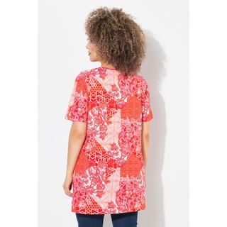 Ulla Popken Maglia lunga Stampa patchwork Scollo a V Mezze maniche Taglio svasato  