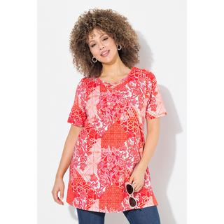 Ulla Popken Maglia lunga Stampa patchwork Scollo a V Mezze maniche Taglio svasato  