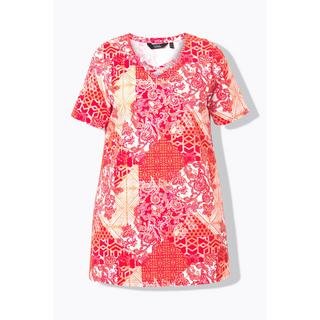 Ulla Popken Maglia lunga Stampa patchwork Scollo a V Mezze maniche Taglio svasato  