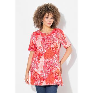 Ulla Popken Maglia lunga Stampa patchwork Scollo a V Mezze maniche Taglio svasato  