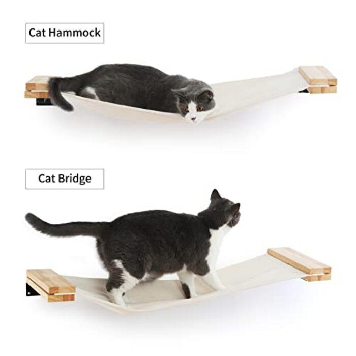 Alopini  Mur de hamac pour chat, pont pour chat de 91 x 33 cm en bois d'hévéa massif naturel, lit pour chat au mur pour autoroute à chat DIY et mur pour chat 