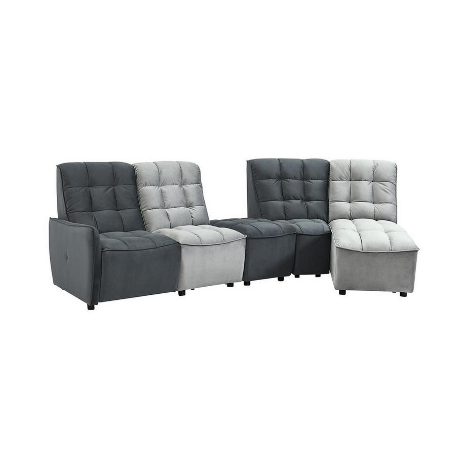 Vente-unique Divano relax angolare modulare in Velluto Grigio e Antracite ALFORD  