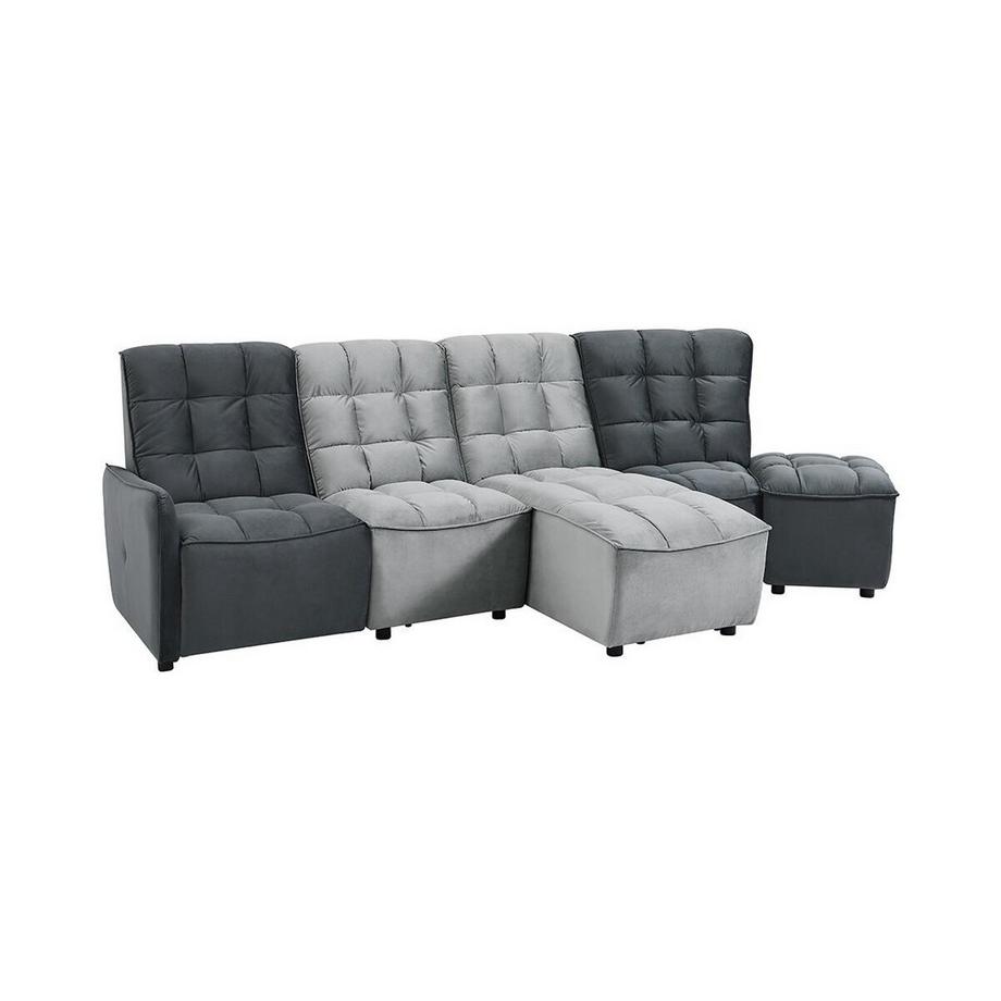 Vente-unique Divano relax angolare modulare in Velluto Grigio e Antracite ALFORD  