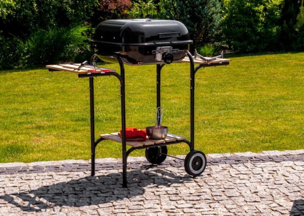 B2X Großer Gartengrill mit verstellbarem Rost, Holzregale  