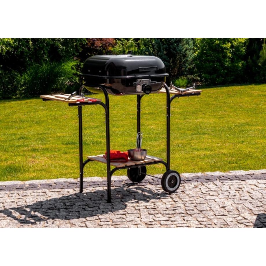 B2X Grande barbecue da giardino con griglia regolabile, ripiani in legno  