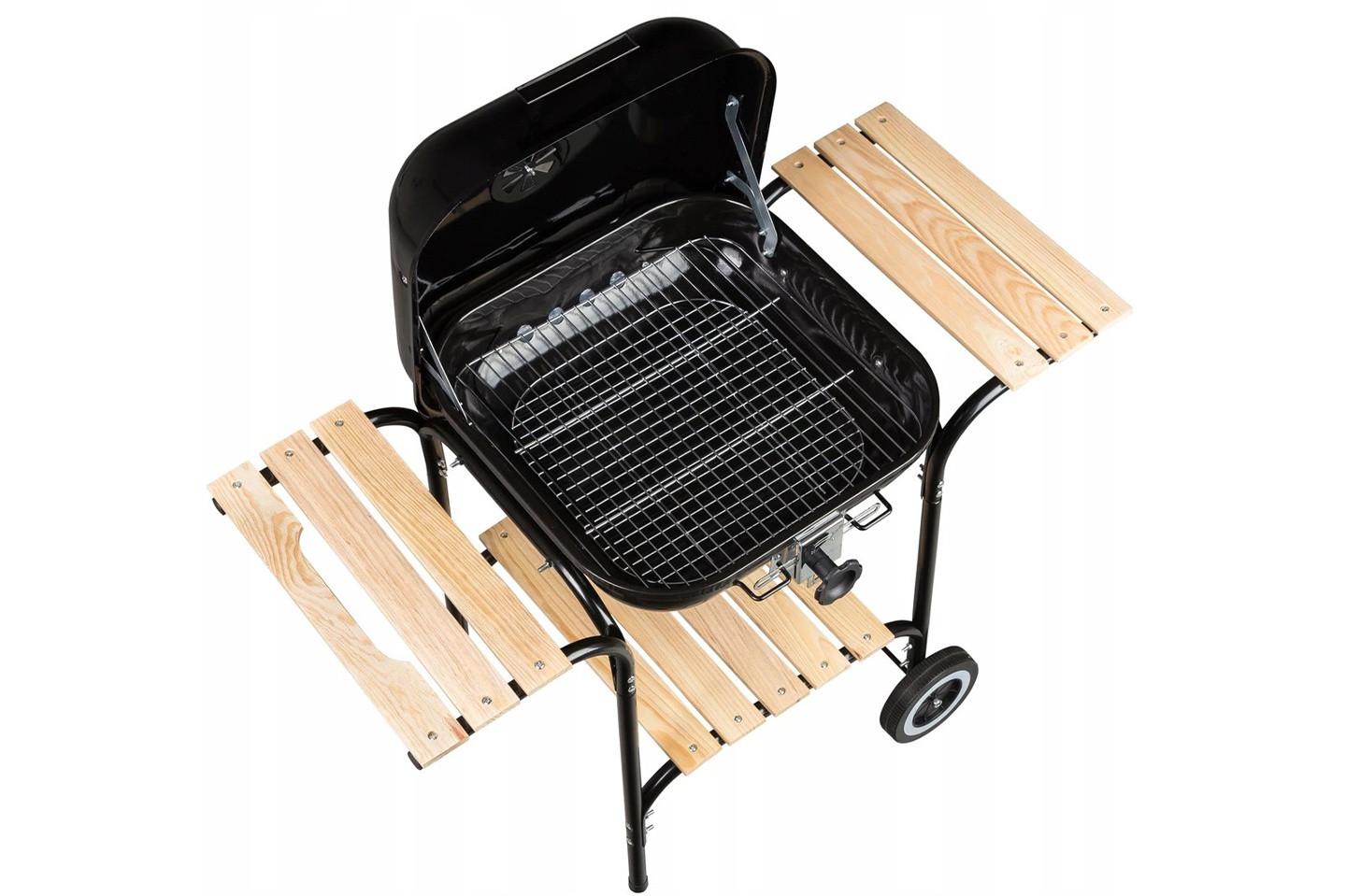 B2X Großer Gartengrill mit verstellbarem Rost, Holzregale  