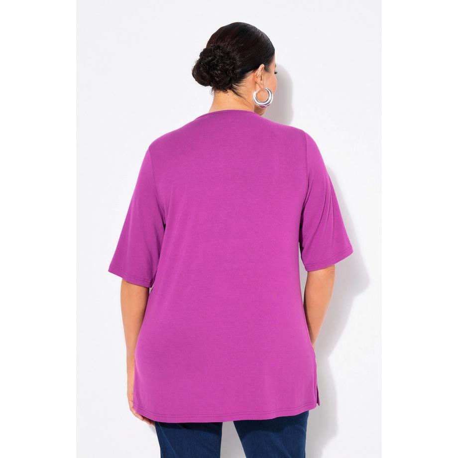 Ulla Popken T-Shirt doppellagig vorne V-Ausschnitt Halbarm  