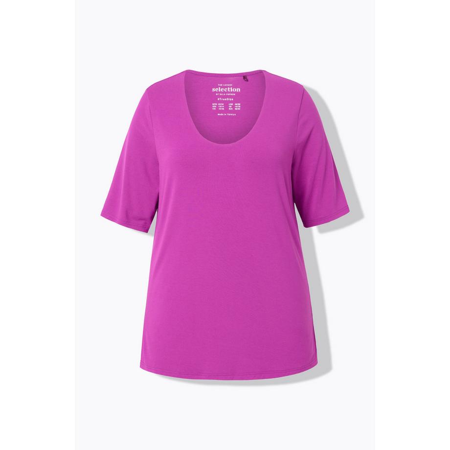 Ulla Popken T-Shirt doppellagig vorne V-Ausschnitt Halbarm  