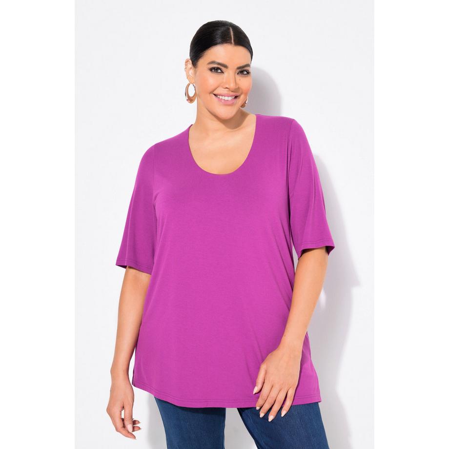 Ulla Popken T-Shirt doppellagig vorne V-Ausschnitt Halbarm  