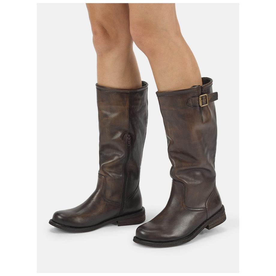 Felmini Wide Fit Hohe Stiefel mit Seitlichem Reissverschluss und Schnalle  