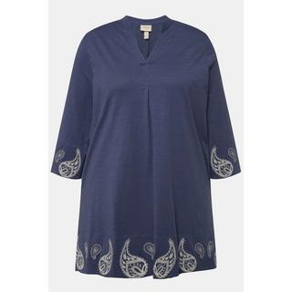 Ulla Popken  Tunique en jersey à motif cachemire avec encolure en V et manches 3/4, coton bio 