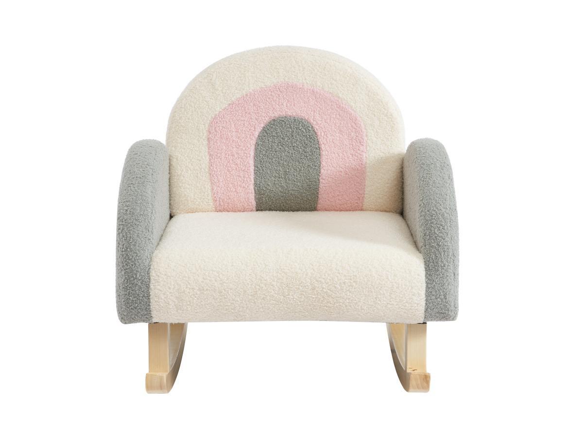 Vente-unique Fauteuil pour enfant à bascule en tissu bouclette crème, gris et rose ESLIDA  