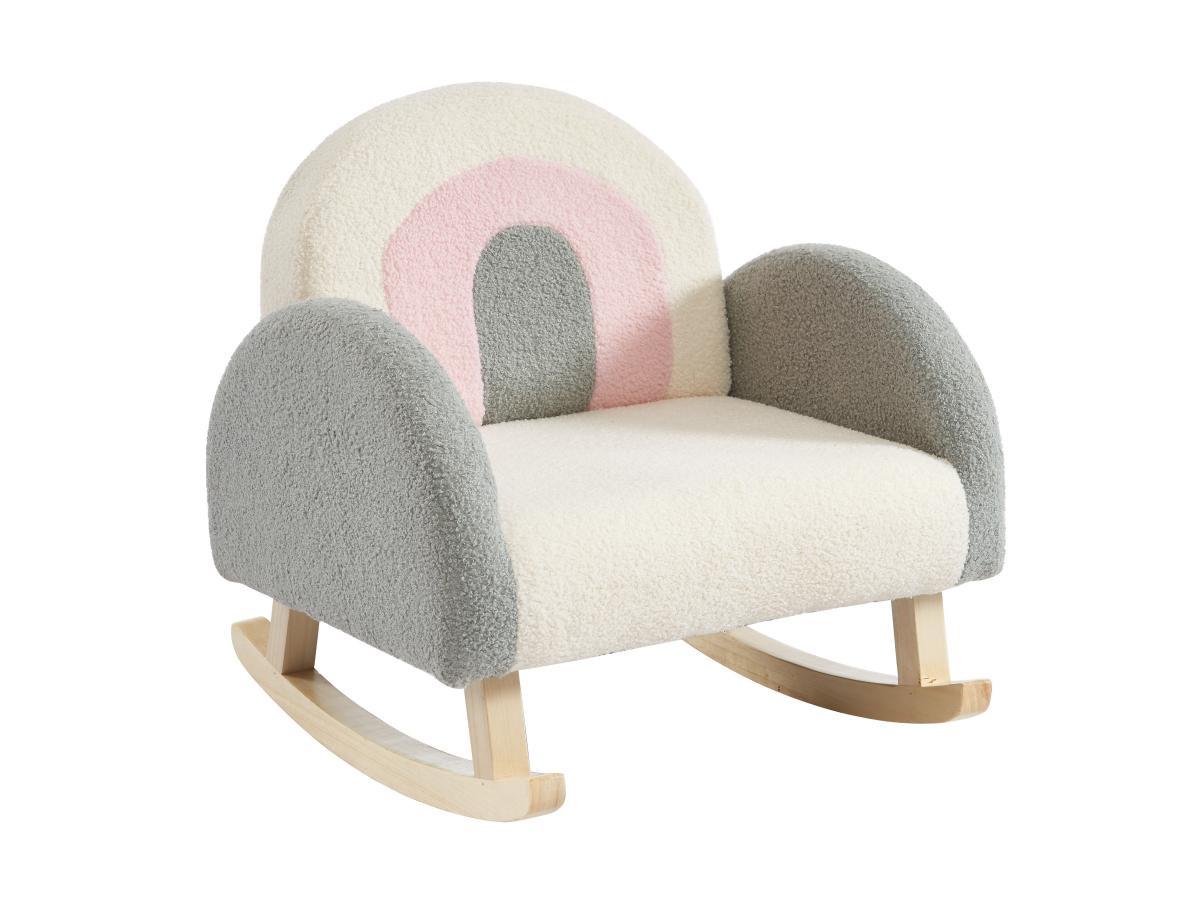 Vente-unique Fauteuil pour enfant à bascule en tissu bouclette crème, gris et rose ESLIDA  