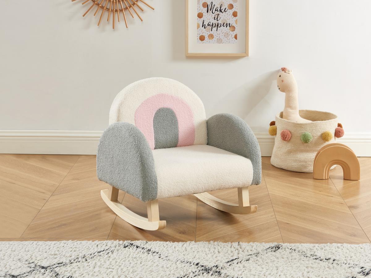 Vente-unique Fauteuil pour enfant à bascule en tissu bouclette crème, gris et rose ESLIDA  