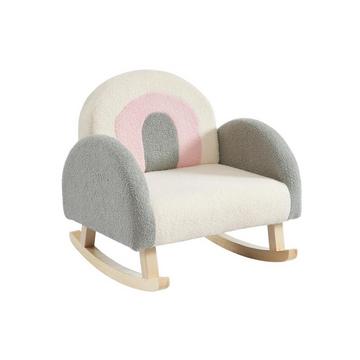 Fauteuil pour enfant à bascule en tissu bouclette crème, gris et rose ESLIDA