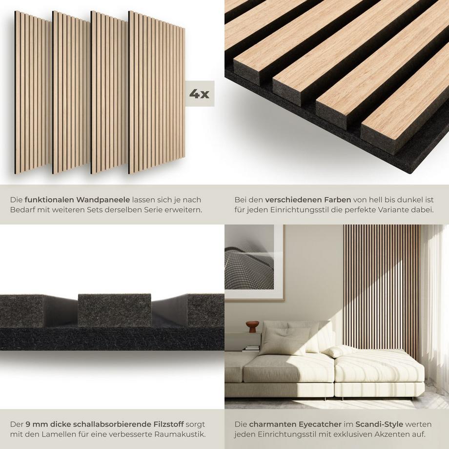 Tectake Akustikpaneele Sonic Wall je 60 x 120 x 2,1 cm, Größe flexibel anpassbar schallabsorbierender Filz  