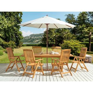 Beliani Table avec chaises et parasol en Acacia Traditionnel JAVA  