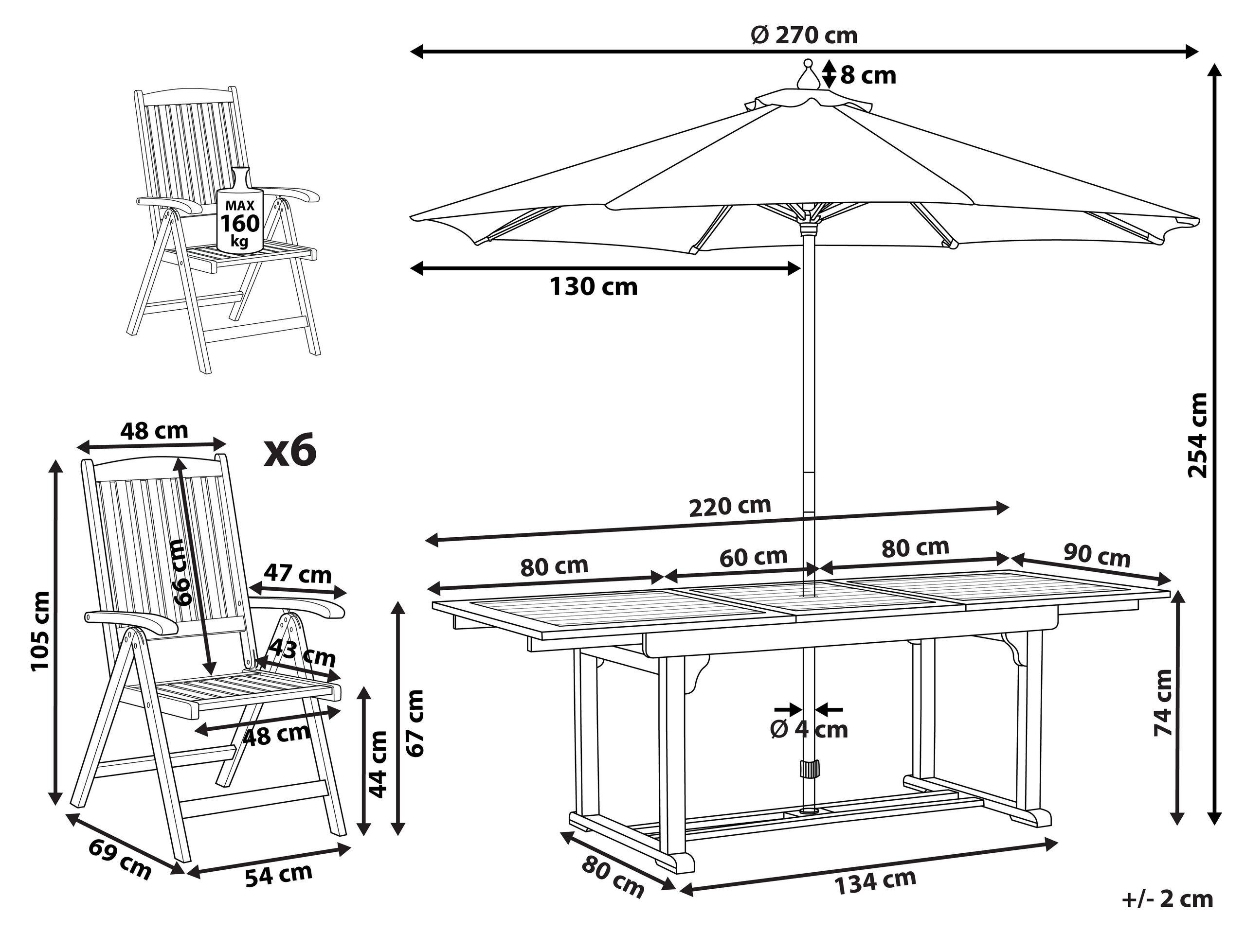 Beliani Table avec chaises et parasol en Acacia Traditionnel JAVA  