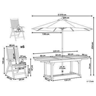 Beliani Table avec chaises et parasol en Acacia Traditionnel JAVA  