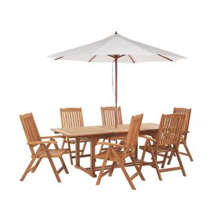 Beliani Table avec chaises et parasol en Acacia Traditionnel JAVA  